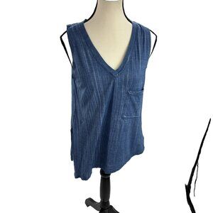 Cloth & Stone Womens S Blue Chambray V Neck Sleeveless Tank Top Casual
